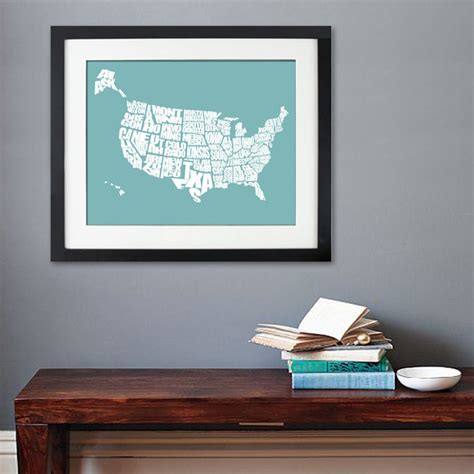 USA Word Map A Typographic Word Map of the United States, Print or Canvas, Custom Size and Color ...