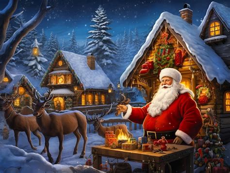 Premium AI Image | Christmas village with decorated wooden houses Santa ...