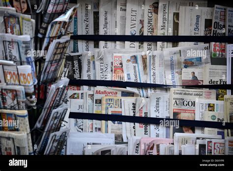 Berlin, Germany, newspaper stand with national and international newspapers and magazines Stock ...