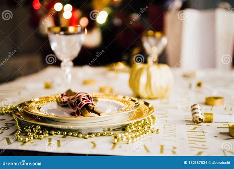 New year table setting stock photo. Image of dinner - 132687834