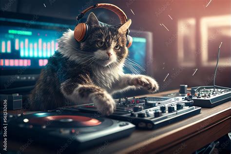 Cat as a DJ created with generative AI technology Stock Illustration ...