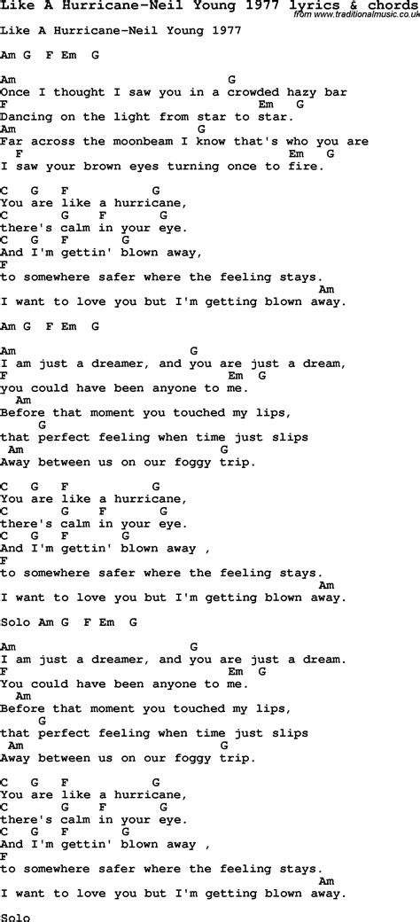 Love Song Lyrics for:Like A Hurricane-Neil Young 1977 with chords.