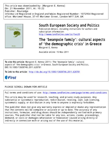 (PDF) The ‘Beanpole Family’: Cultural Aspects of ‘the Demographic Crisis’ in Greece