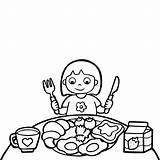 Premium Vector  Happy Schoolgirl eating Breakfast Sitting At The Table sketch template