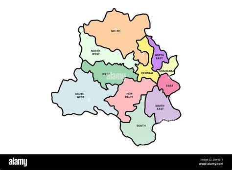 outline map of Delhi India and his colourful districts Stock Photo - Alamy