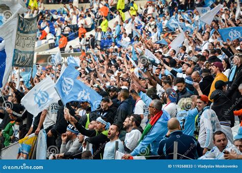 LYON, FRANCE - 16 May, 2018: Olympic Marseille Fans in the Stand Editorial Stock Photo - Image ...