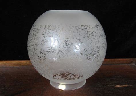 6 Vianne Oil Lamp Shade Satin Glass Clear Etched Floral Pattern Vintage French Blown Replacement ...