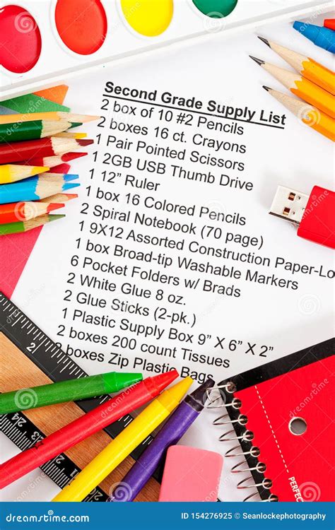 School Supplies: List of 2nd Grade Supplies Stock Image - Image of elementary, second: 154276925