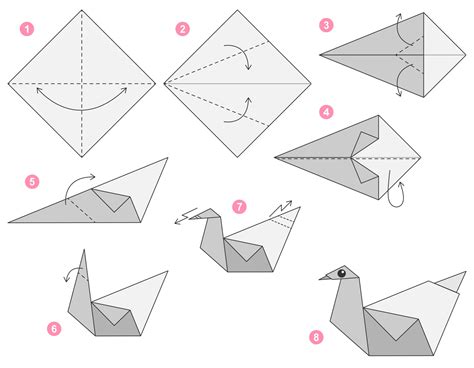 Swan origami scheme tutorial moving model. Origami for kids. Step by ...