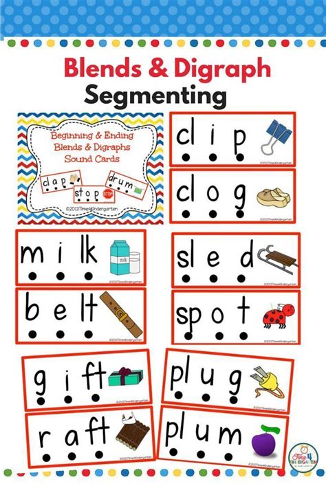 Phoneme Segmentation Cards Blends and Digraphs | Blends and digraphs, Kindergarten reading ...