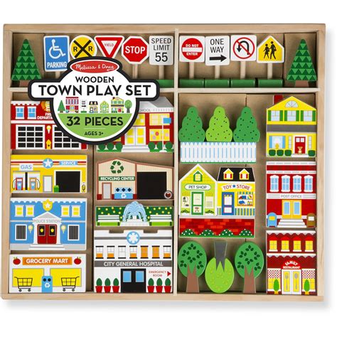 Melissa & Doug Wooden Town Play Set With Storage Tray (32 pcs) - Walmart.com - Walmart.com