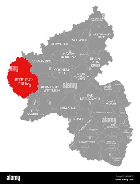 Bitburg Pruem red highlighted in map of Rhineland Palatinate DE Stock ...