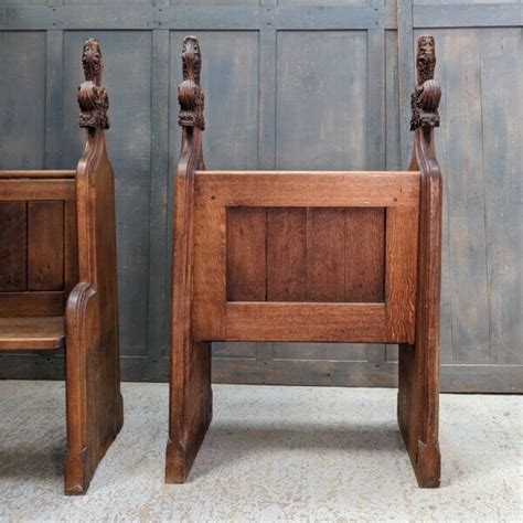 Oak Antique Carved Gothic Readers Pew Seats Chairs (SOLD) - Antique ...