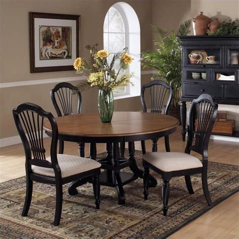 Hillsdale Wilshire 7 Piece Round Dining Table Set in Pine and Black ...