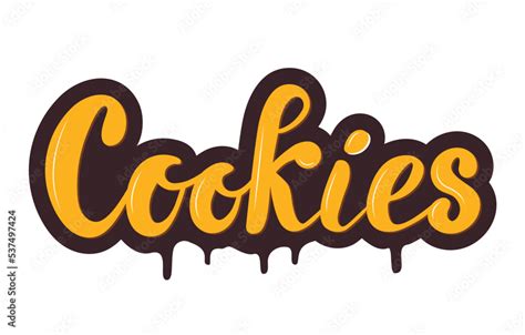 Cookies brand logo , yellow letters on melted chocolate drop, a cookie ...