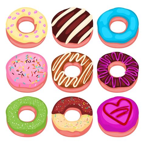 Free Vector | Set of different donut sweet bekery in cartoon style vector