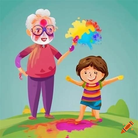 Children playing holi with grandparents on Craiyon