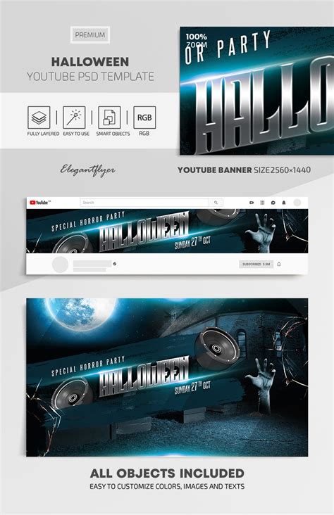 Blue Glow Halloween Youtube Premium Social Media Template PSD | by Elegantflyer