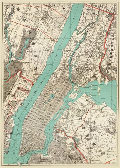 New York City Map 1890 Map of New York Newark Brooklyn Vintage Print Poster - Etsy