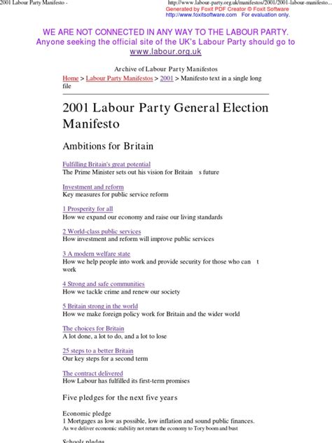 2001 Labour Party Manifesto | National Health Service | Conservative ...