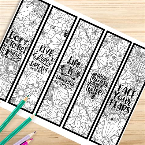 Floral Inspirational Quotes Coloring Bookmarks Coloring Pages - Etsy