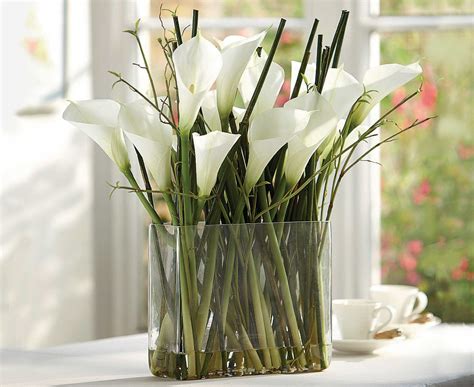 Bloom White Calla Lily Arrangement Slender Stems Green Bamboo Shoots With Vase | eBay