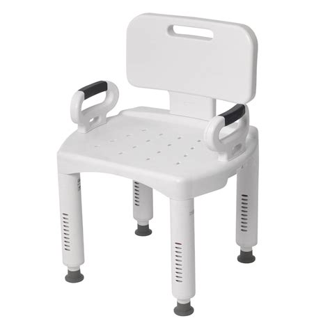 White Shower Chair Adjustable Height Bath Bench Secure Hand Grips Back Support | Shower seat ...