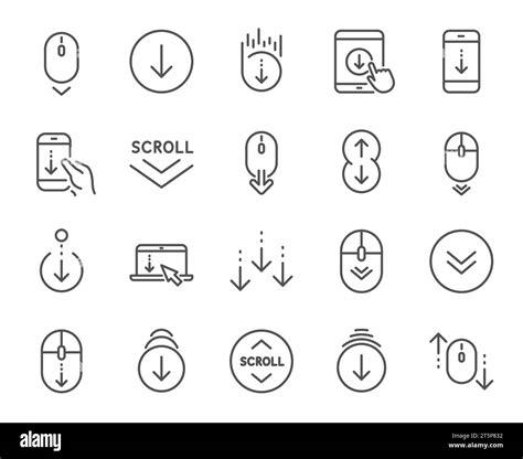 Scroll down line icons. Scrolling mouse, landing page swipe signs. Vector Stock Vector Image ...