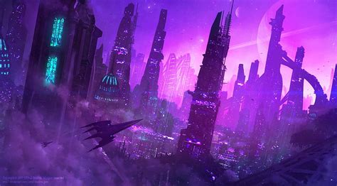 Purple City, anime city purple HD wallpaper | Pxfuel