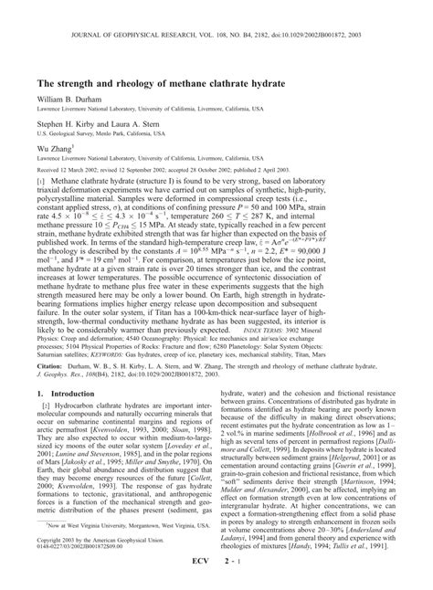 (PDF) The strength and rheology of methane clathrate hydrate