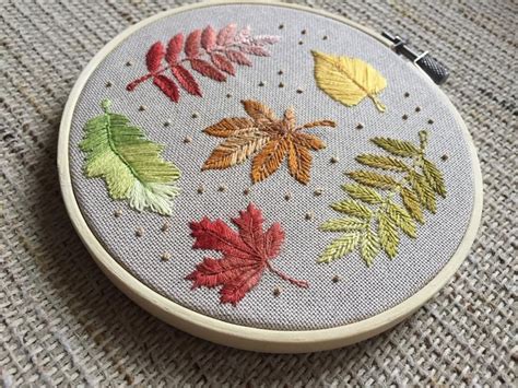 Embroidery Autumn Leaves Hoop Art Gift For Her / Fall Hand | Etsy French Knot Embroidery, Hand ...