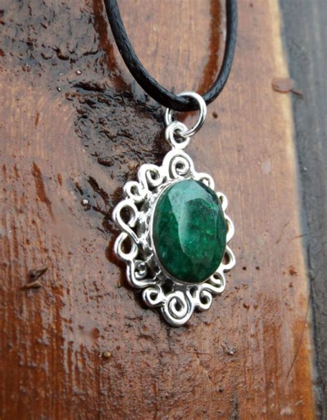 Emerald Pendant Gemstone Silver Necklace Green Handmade Precious Stone ...