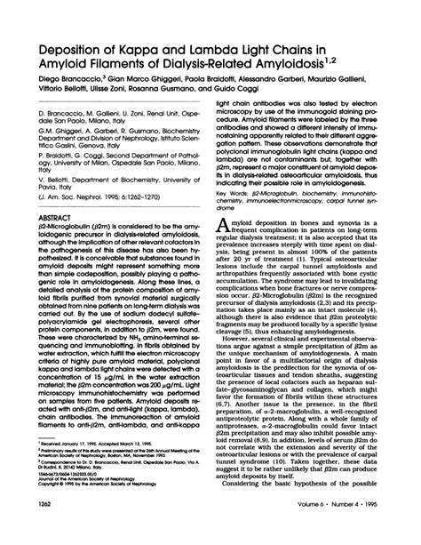 (PDF) Deposition of kappa and lambda light chains in amyloid filaments of dialysis-related ...