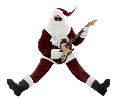 Santa Claus Playing Electric Guitar On White Background. Christmas Music Stock Photo - Image of ...