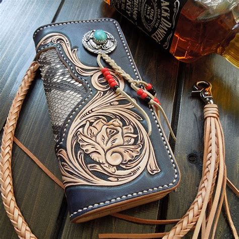 Handmade Leather Tooled Floral Mens Clutch Wallet Cool Wallet Long Wal – iwalletsmen