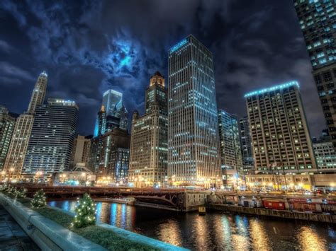 Chicago at Night HD desktop wallpaper : Widescreen : High Definition : Fullscreen