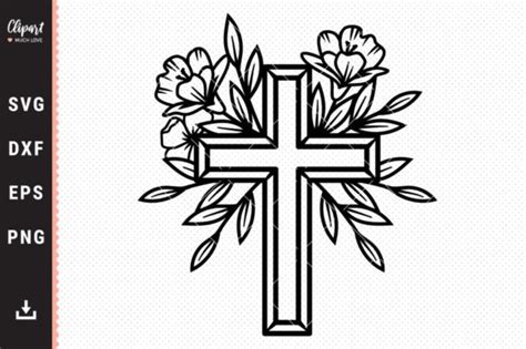 Flower Cross SVG, DXF, PNG Graphic by ClipartMuchLove · Creative Fabrica