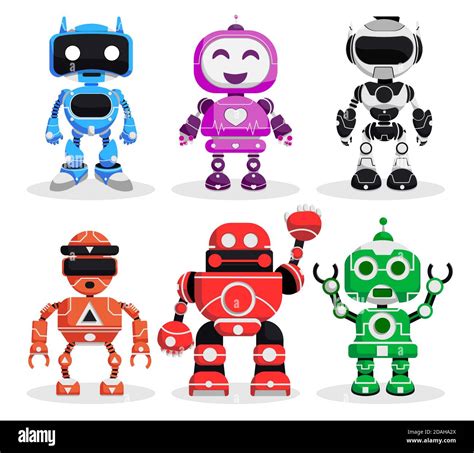 Robot vector character set. Robotic characters in standing pose and ...