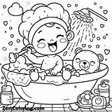 Baby Having Fun At Bath TIme Coloring Page  For Kids – Smart sketch template