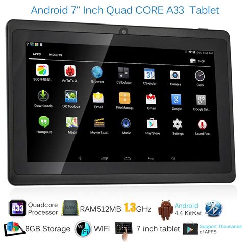 7" Inch Android Tablet Quad Core 4.4 8GB Dual Camera Bluetooth Wifi ...