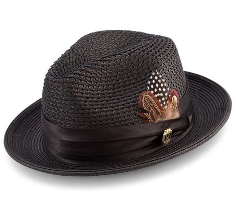 Montique H-34 Mens Straw Fedora Hat Black | Abby Fashions