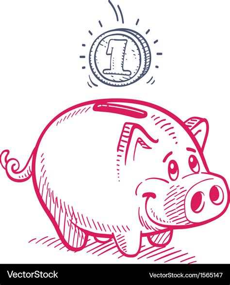 Piggy bank drawing Royalty Free Vector Image - VectorStock