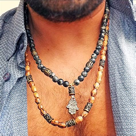 Men Necklace Handmade Real Jasper Beaded Necklace Hamsa Necklace - Gift for Men | Takı, Kolyeler ...