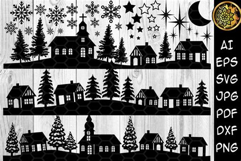 Christmas Scene Silhouette Clipart Graphic by V-Design Creator ...