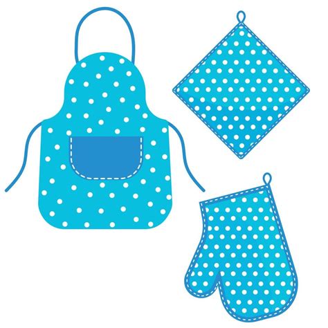 Oven mitt and oven mitt and apron hanging on the rack on hooks, color isolated vector ...