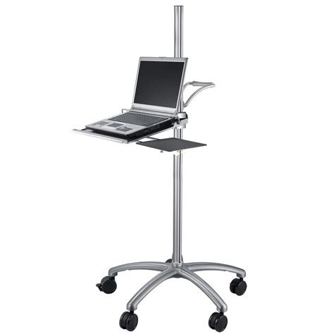 Aluminum Mobile Laptop Cart on Wheels, Height Adjustable Rolling Laptop Stand with Mouse Tray ...