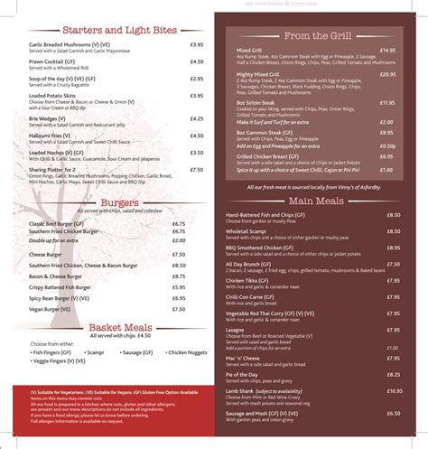 Menu at The Cherry Tree pub & bar, Melton Mowbray