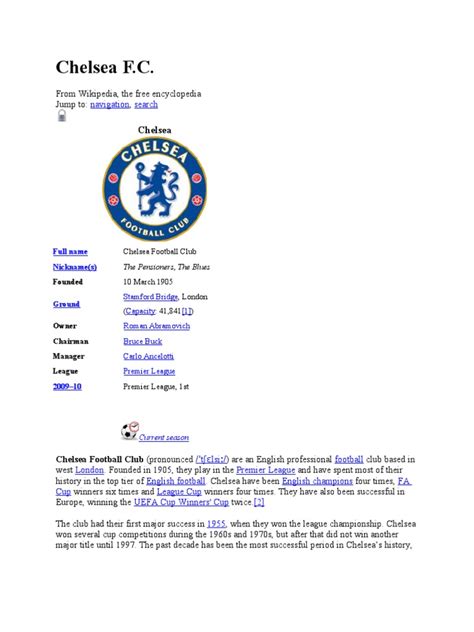 Chelsea FC History | PDF | Chelsea F.C. | Association Football Clubs