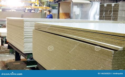 Production of Laminated Fiberboard. Fibreboard Sheets for Furniture Production Stock Image ...