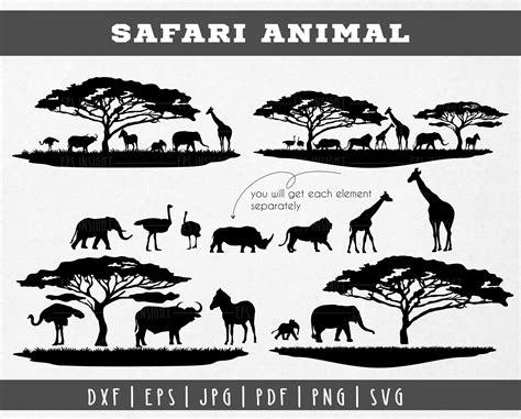 Safari Africa Silhouette Animal SVG. Safari Animal Scene. - Etsy Canada